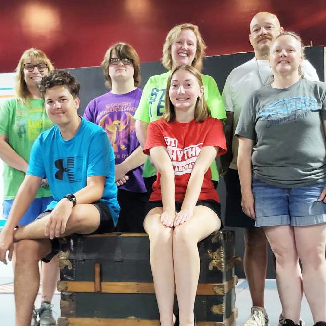 “Drinking Habits” cast members (seated L to R) Uriah Ogle and Ciara Smith. (standing L to R) Angie Tipling, Mason Trimby, Amy Gaudette. John Myers, and Chrissy Myers. Not pictured: Amber Brown
